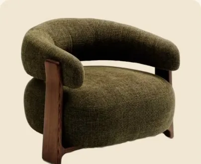 An olive bouclé armchair